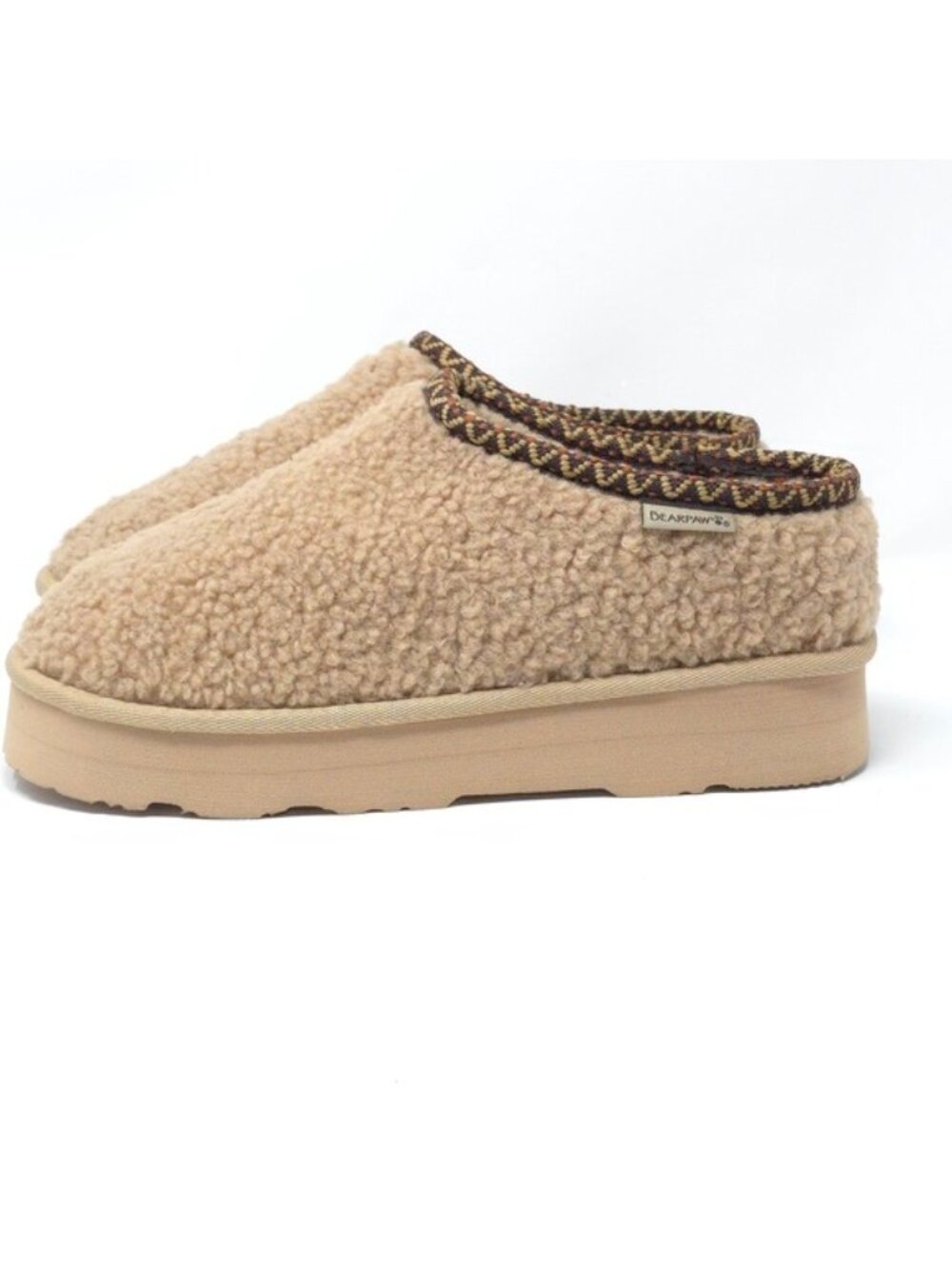 BEARPAW Snuggle Morris Youth Oat Sherpa Platform Clog Size 7Y - Picture 3 of 8